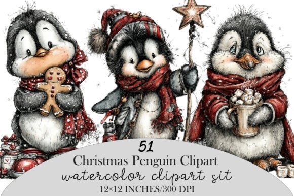 Download Watercolor Christmas Penguin Clipart - Penguin clipart Collection