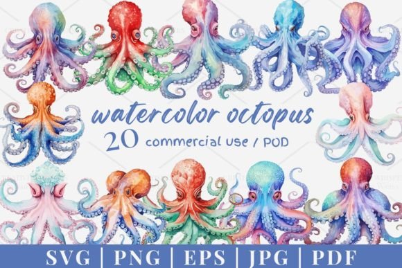 Download 20 Watercolor Octopus Vector, SVG 994 - Vector Collection