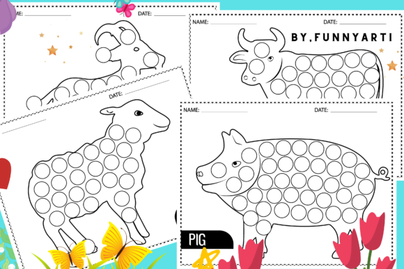 Download 4 Farm Animals Dot Markers - Farm Collection