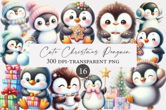 Download Pastel Cute Christmas Penguin Clipart - Premium Bundle