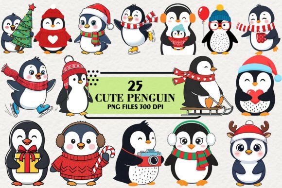 Download Cute Christmas Penguin Clipart Bundle - Premium Bundle
