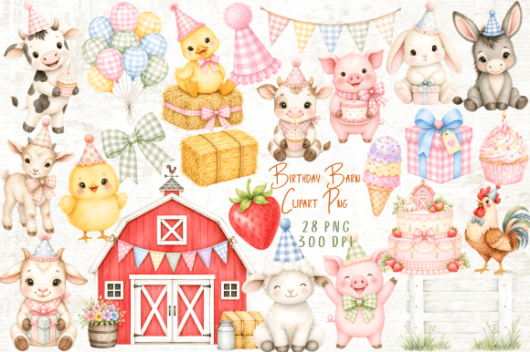 Download Birthday Barn Farm Animals Clipart Set - Farm Collection