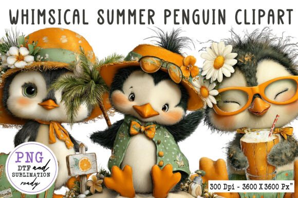 Download Whimsical Summer Penguin Clipart PNG - Penguin clipart Collection