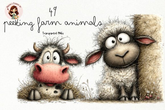 Download Whismical Peeking Farm Animals PNG - Farm Collection