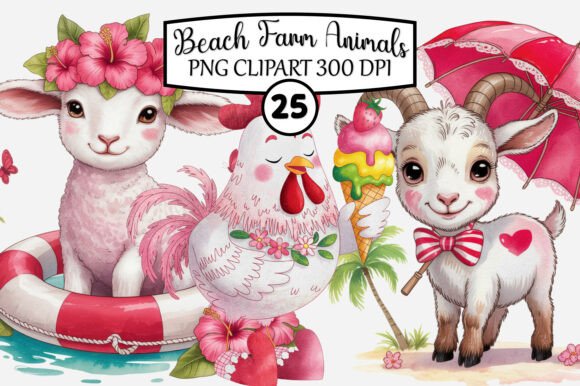 Download Whimsical Beach Farm Animals PNG Clipart - Farm Collection