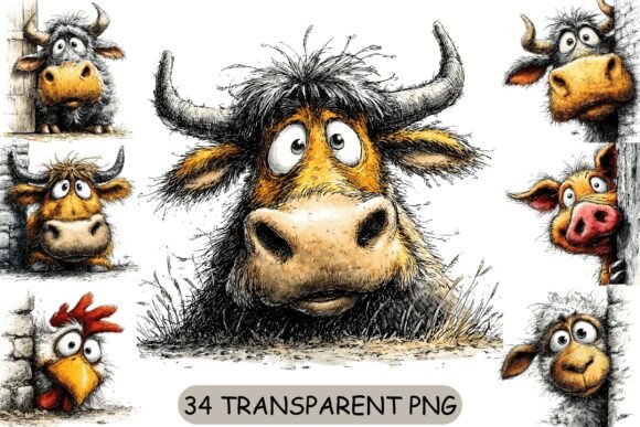 Download 34 Funny Peeking Farm Animals PNG - Farm Collection