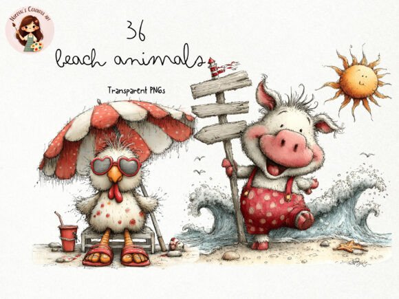 Download Beach Farm Animals PNG Clipart Set - Farm Collection