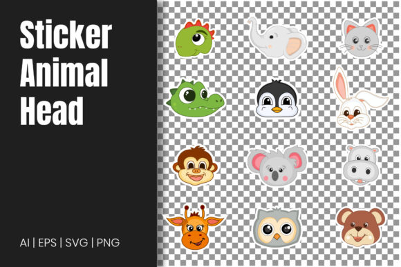 Download Cartoon Animal Head Stickers Vector - Vector Collection