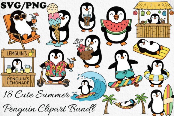 Download Cute Summer Penguin Clipart Bundle - Premium Resources