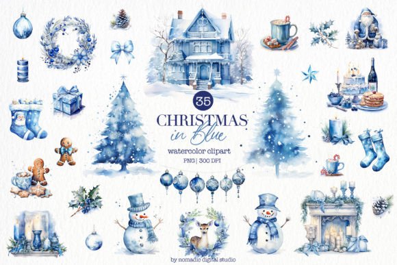 Download Blue Christmas Watercolor Clipart Png - Premium Resources